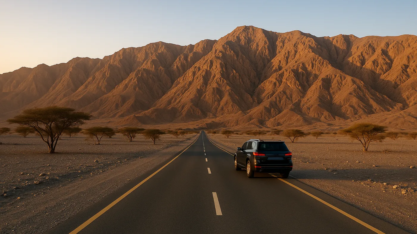 Road toward the Hajar Mountains in Ras Al Khaimah (illustrative image)