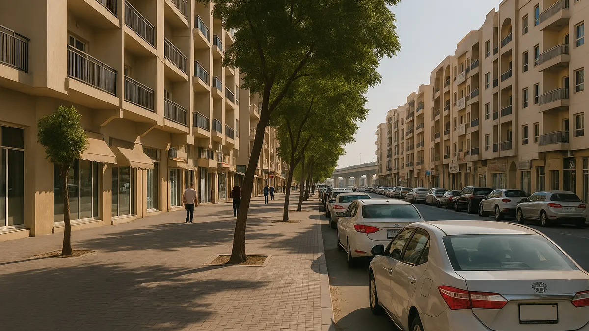 Tree-lined residential boulevard in Al Barsha (illustrative image)