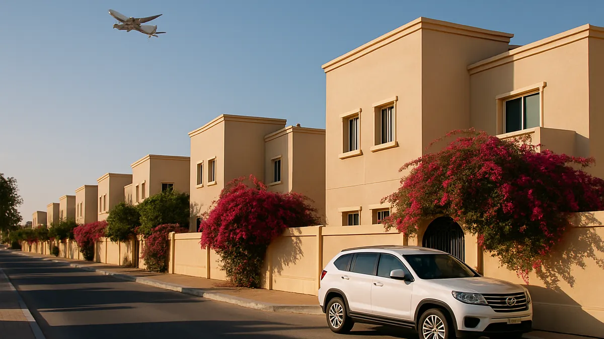 Quiet villa street in a Dubai neighbourhood near the airport (illustrative image)